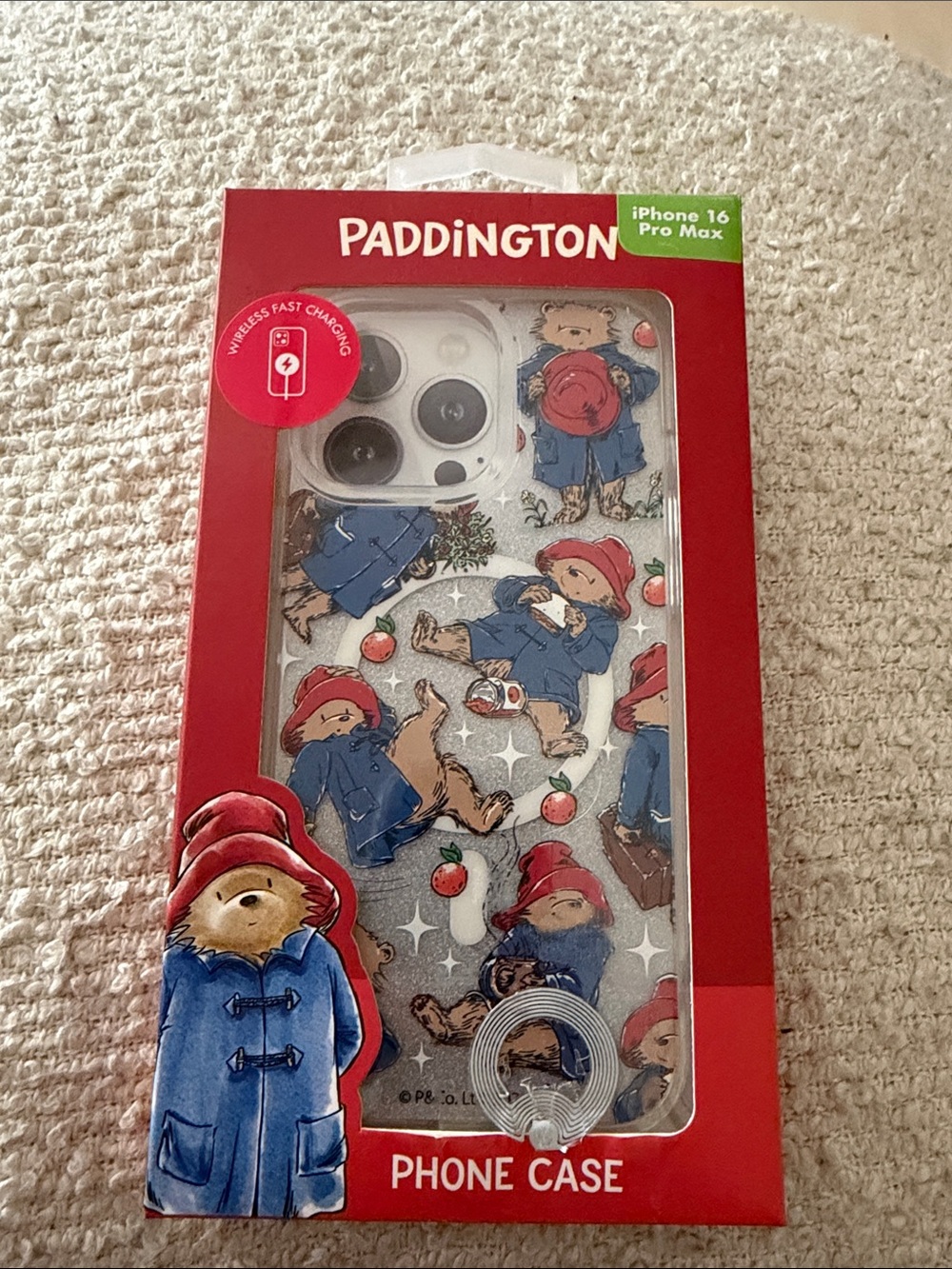 Paddington iPhone 16 Pro Max Clear Case with Paddington Bear Print - Blue & Red